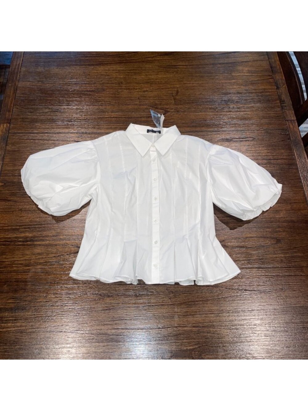 J.Crew Puff-Sleeve Button-Up Shirt Sz 10 White Slim Peplum Top Coquette Romantic - Picture 3 of 15